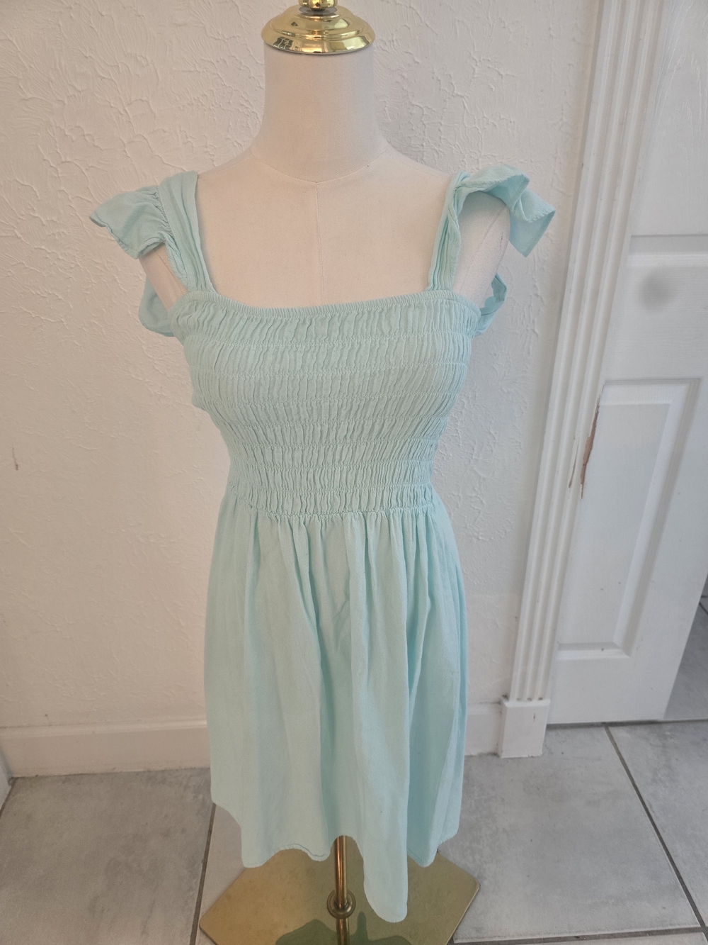 SeaSpice Aqua Smocked Flutter Strap Resort Mini Dress XL